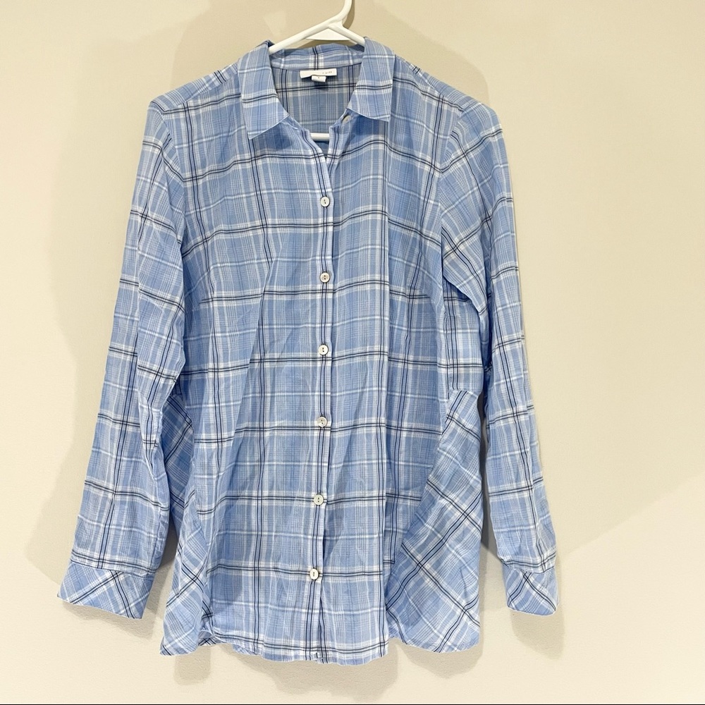J. Jill Blue Plaid Cotton Button Down Shirt Size S